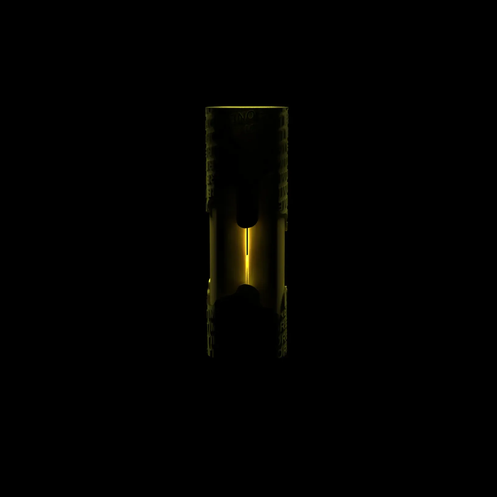 Dark room with a glowing rectangular yellow OMT power bank