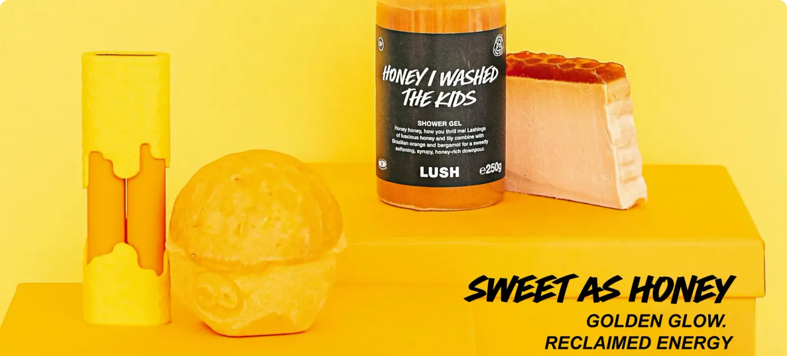 Lush product with text on a yellow background